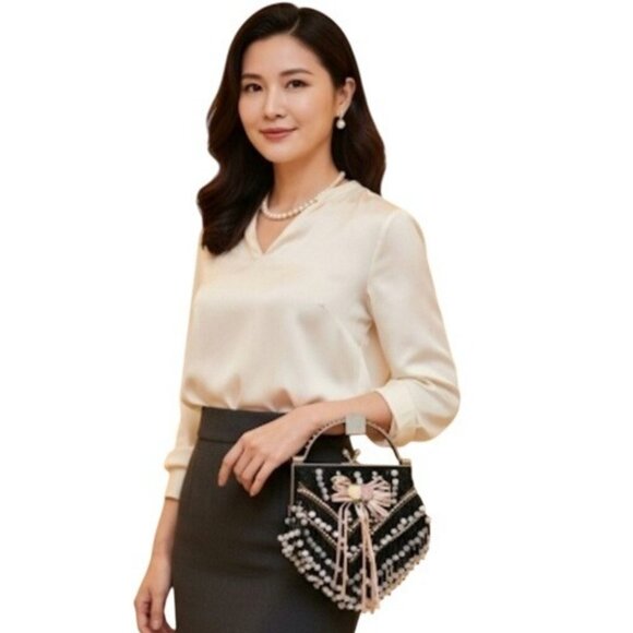 Beaded Handbag Black & White Clutch Purse No Strap - Picture 1 of 13